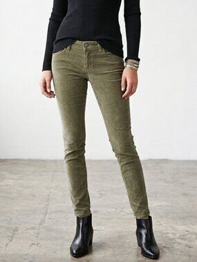 J.CREW Fine Wale Stretch Skinny Corduroy Jeans Olive Green Size 25 EUC